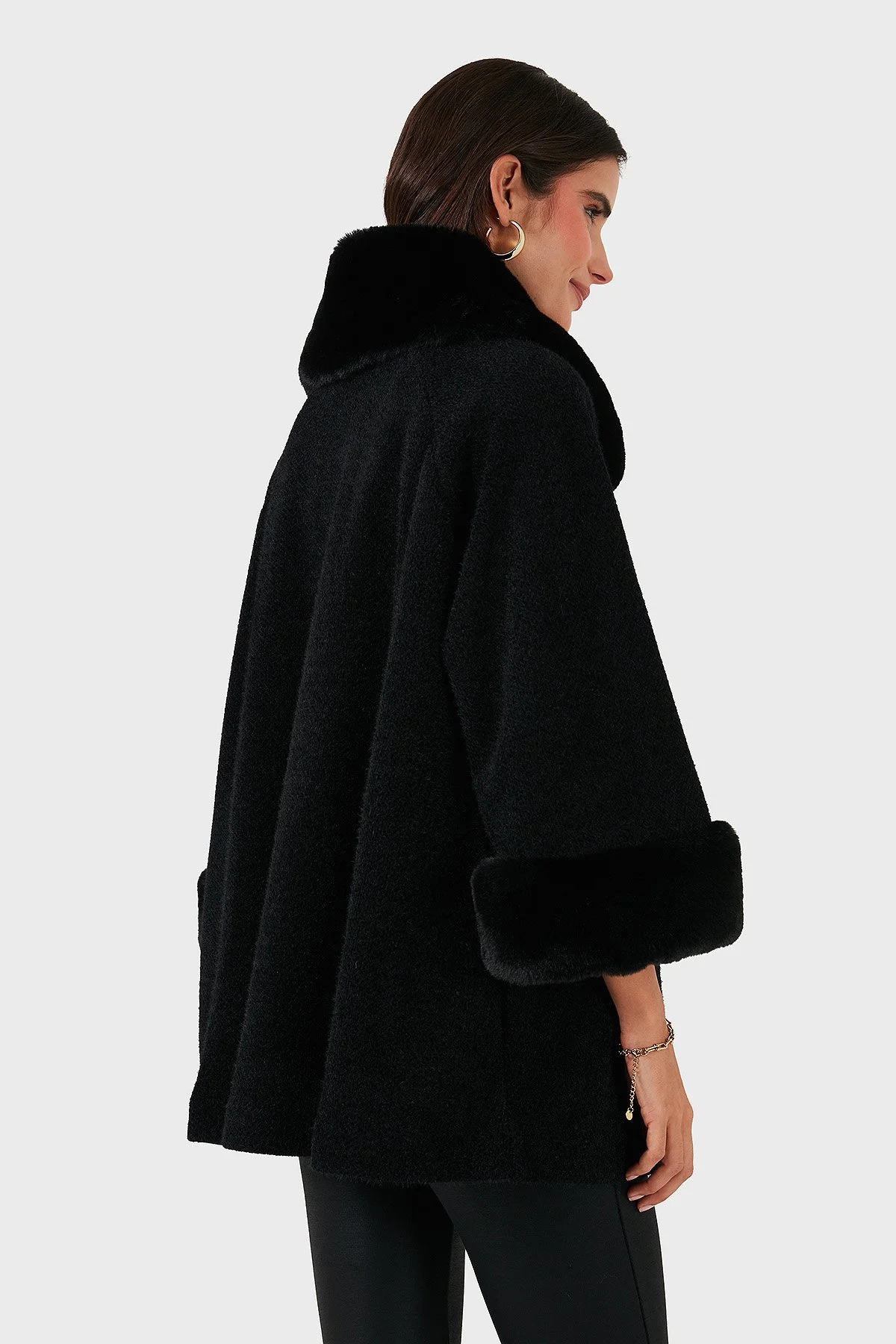 Via Dante Oversize Fit Ceket Yaka Düğmeli Kürk Bayan Mont 6858060 SİYAH - 3