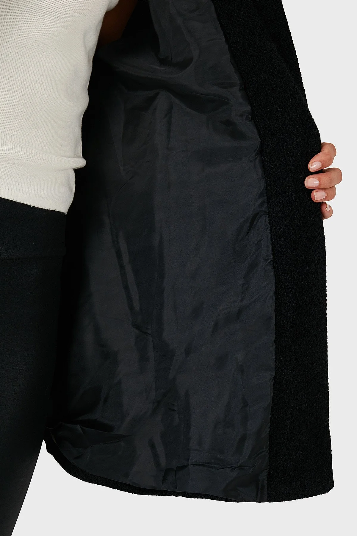 Via Dante Oversize Fit Ceket Yaka Düğmeli Kürk Bayan Mont 6858060 SİYAH - 7