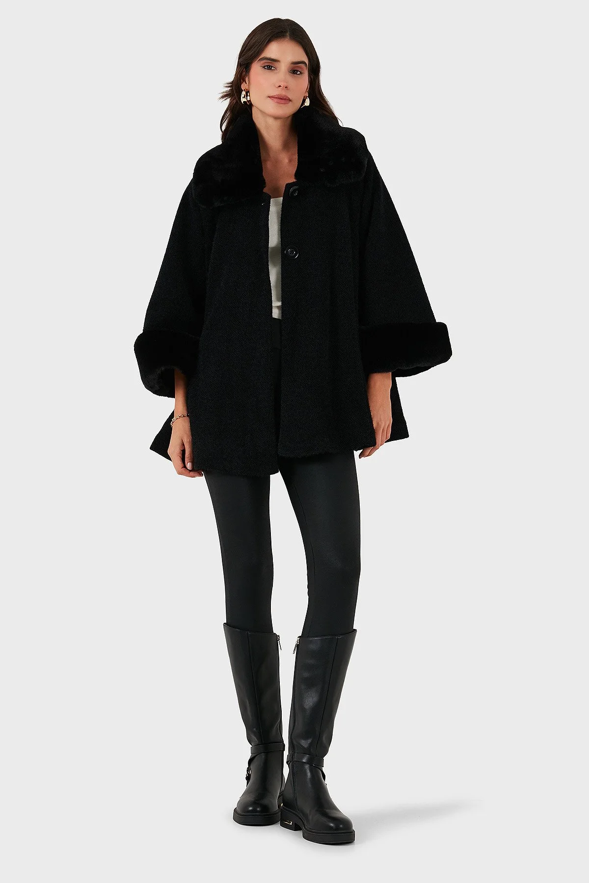 Via Dante Oversize Fit Ceket Yaka Düğmeli Kürk Kadın Mont 6858060 SİYAH - 1