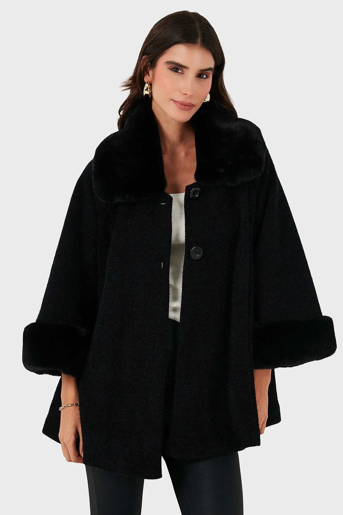Via Dante Oversize Fit Ceket Yaka Düğmeli Kürk Kadın Mont 6858060 SİYAH - 4