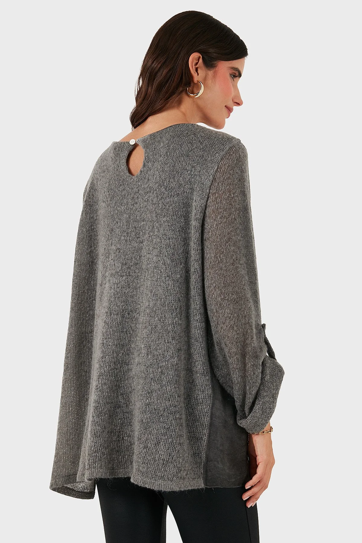 Via Dante Oversize Fit Dantel Detaylı Yuvarlak Yaka Bayan Bluz 690870 ANTRASİT - 3