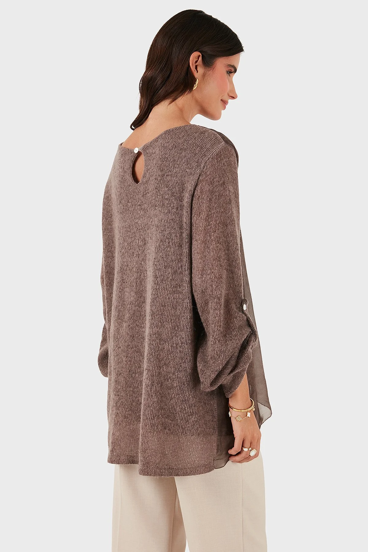 Via Dante Oversize Fit Dantel Detaylı Yuvarlak Yaka Bayan Bluz 690870 GÜL KURUSU - 3