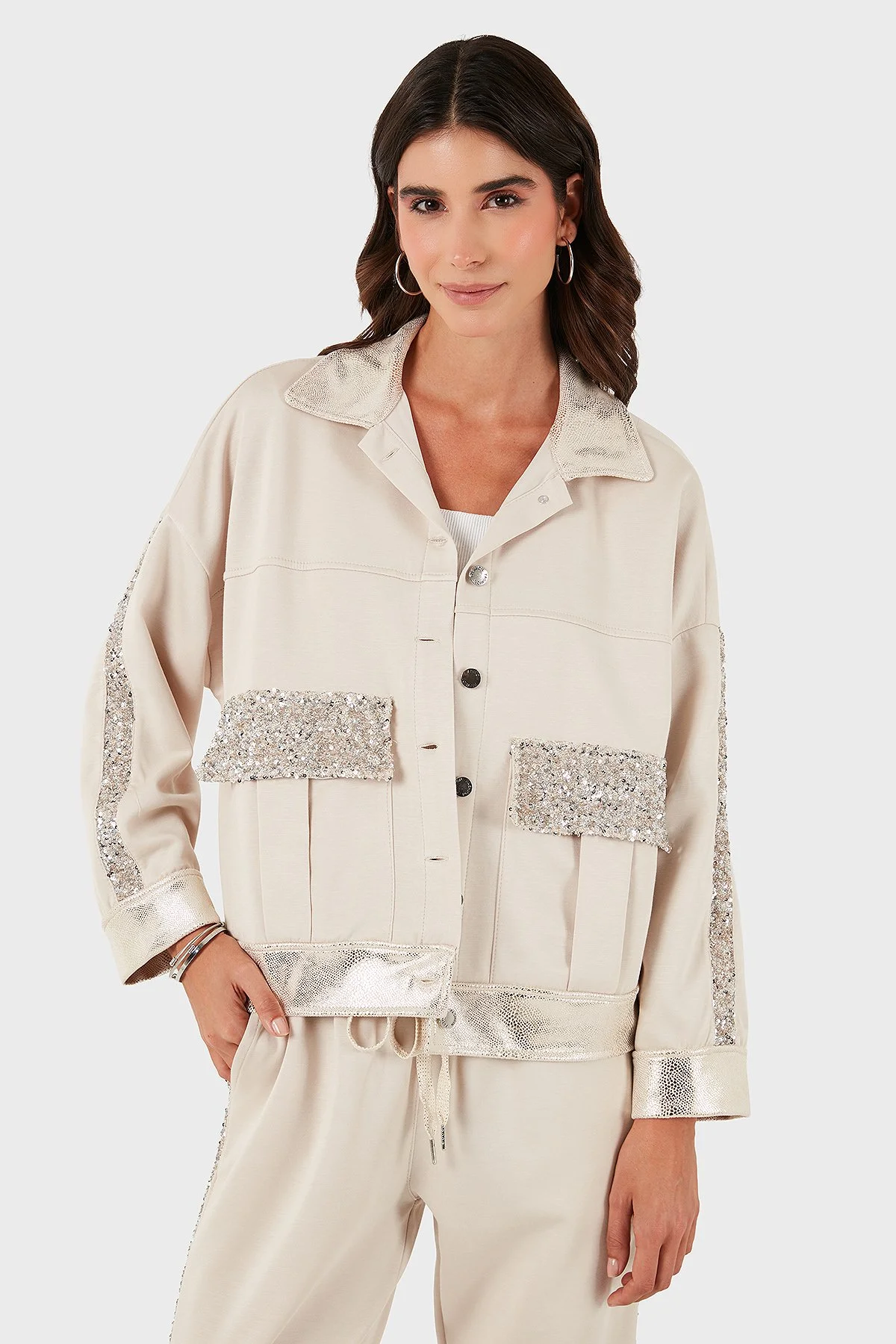 Via Dante Oversize Fit Gömlek Yaka Cep Detaylı Bayan Ceket 69143570 BEJ - 5