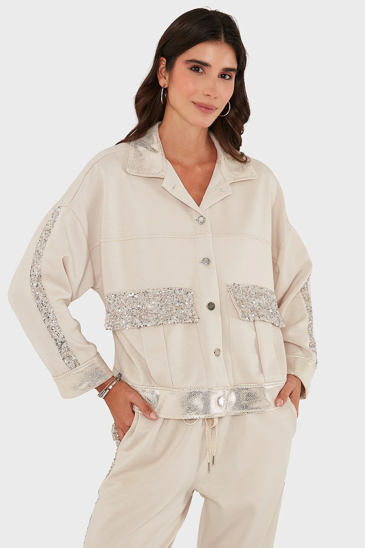 Via Dante Oversize Fit Gömlek Yaka Cep Detaylı Bayan Ceket 69143570 BEJ - 6