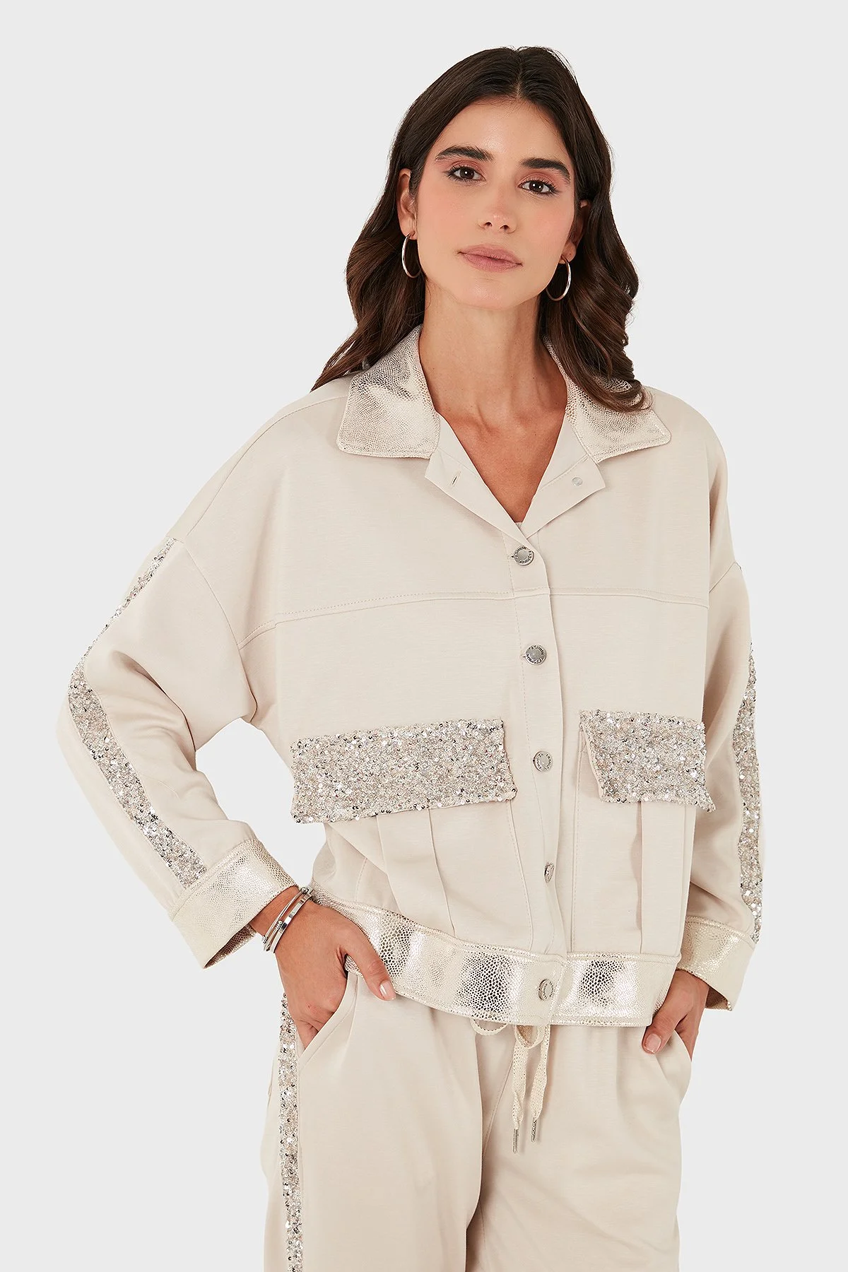 Via Dante Oversize Fit Gömlek Yaka Cep Detaylı Bayan Ceket 69143570 BEJ - 7