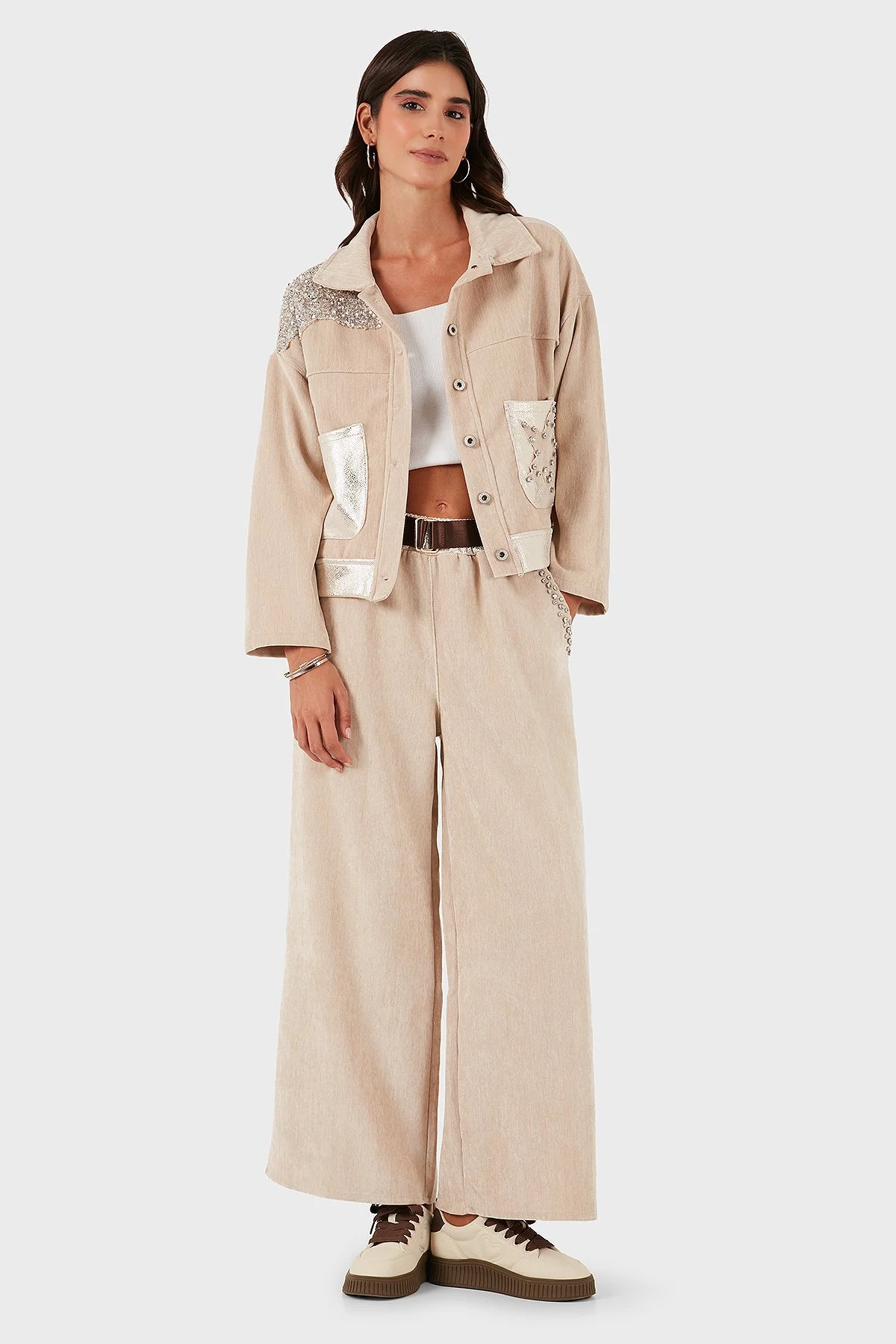 Via Dante Oversize Fit Gömlek Yaka Cep Detaylı Bayan Ceket 69143740 BEJ - 2