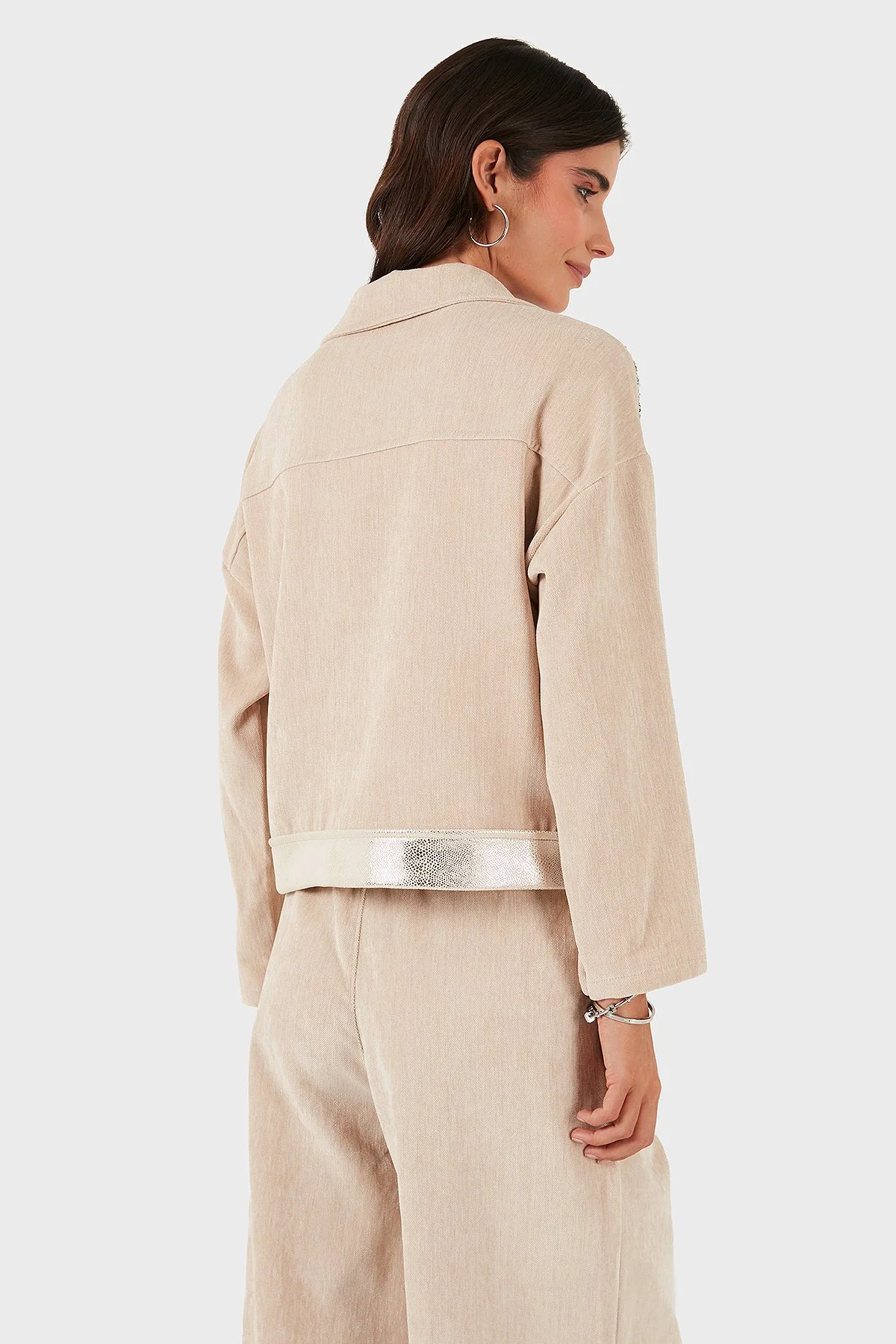 Via Dante Oversize Fit Gömlek Yaka Cep Detaylı Bayan Ceket 69143740 BEJ - 4