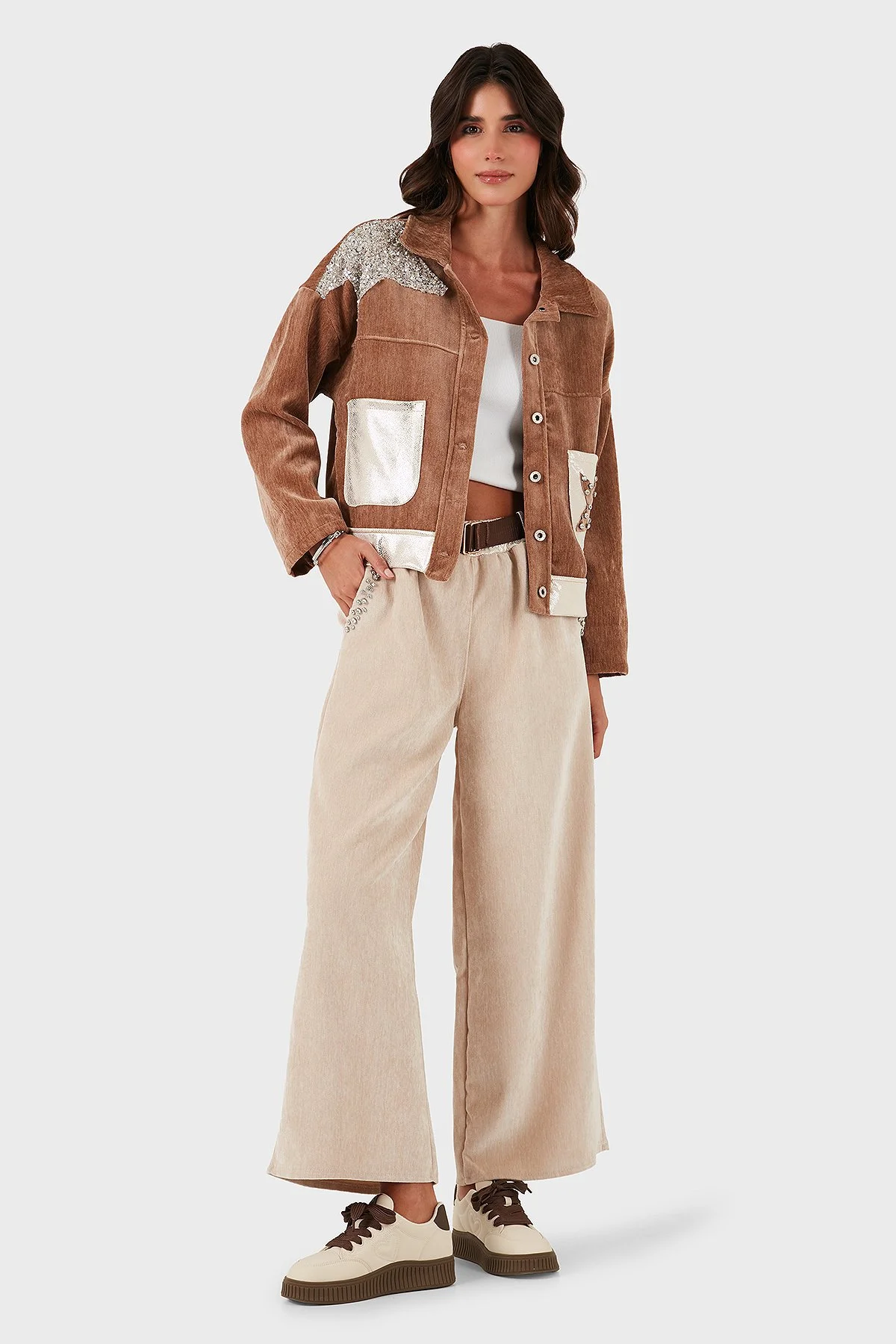 Via Dante Oversize Fit Gömlek Yaka Cep Detaylı Bayan Ceket 69143740 VİZON - 2