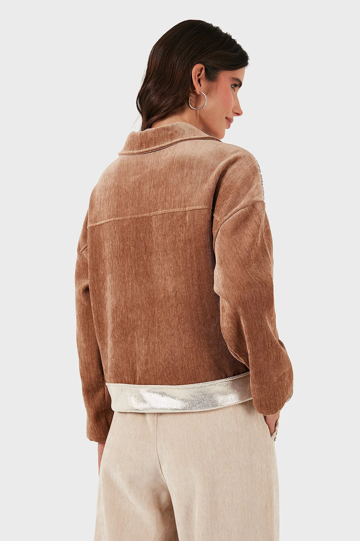 Via Dante Oversize Fit Gömlek Yaka Cep Detaylı Bayan Ceket 69143740 VİZON - 3