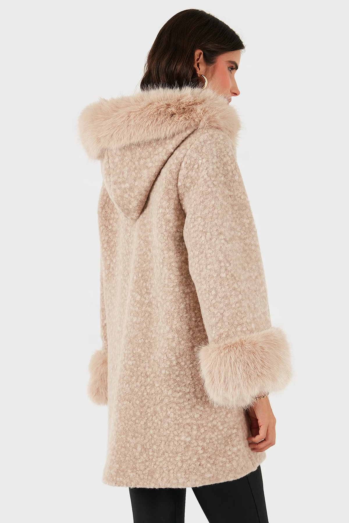 Via Dante Oversize Fit Kapüşonlu Yumuşak Tüy Detaylı Kadın Mont 690891 BEJ - 3