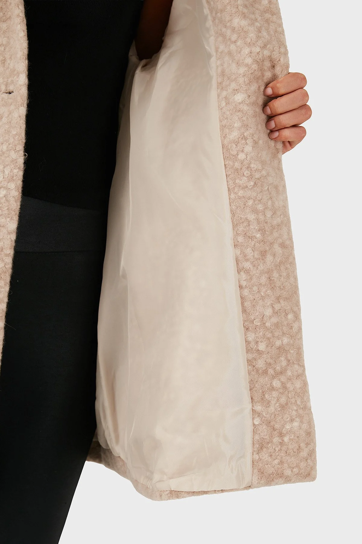 Via Dante Oversize Fit Kapüşonlu Yumuşak Tüy Detaylı Kadın Mont 690891 BEJ - 5