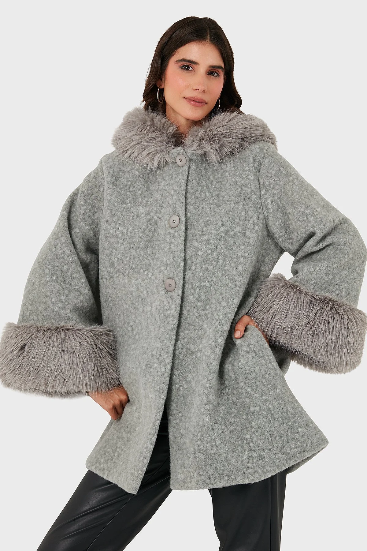 Via Dante Oversize Fit Kapüşonlu Yumuşak Tüy Detaylı Bayan Mont 690891 GRİ - 1