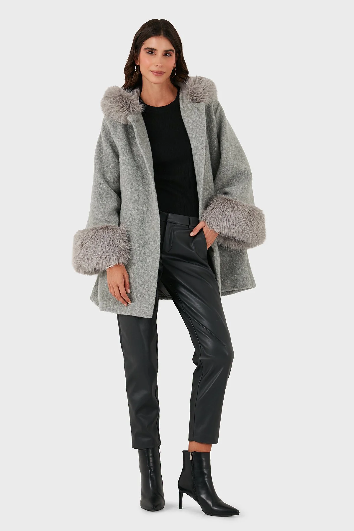 Via Dante Oversize Fit Kapüşonlu Yumuşak Tüy Detaylı Bayan Mont 690891 GRİ - 2