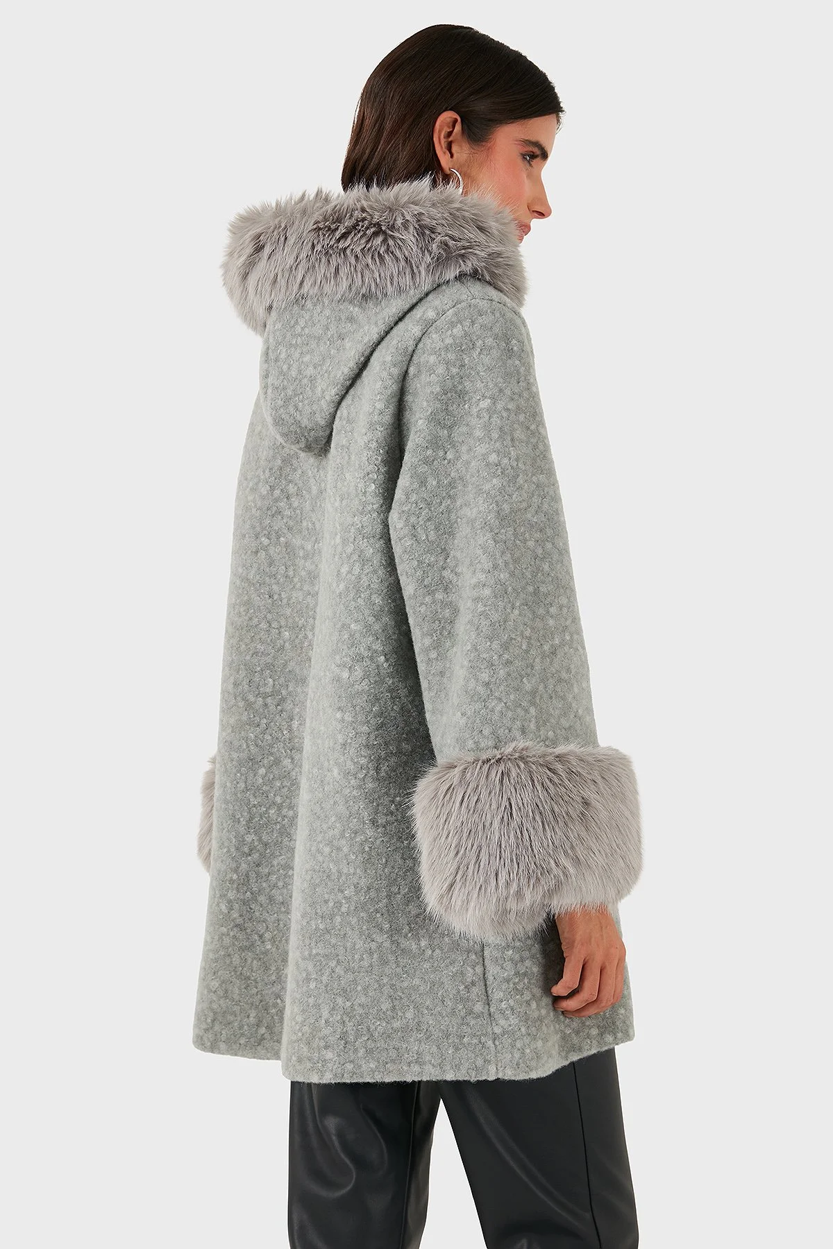 Via Dante Oversize Fit Kapüşonlu Yumuşak Tüy Detaylı Bayan Mont 690891 GRİ - 3