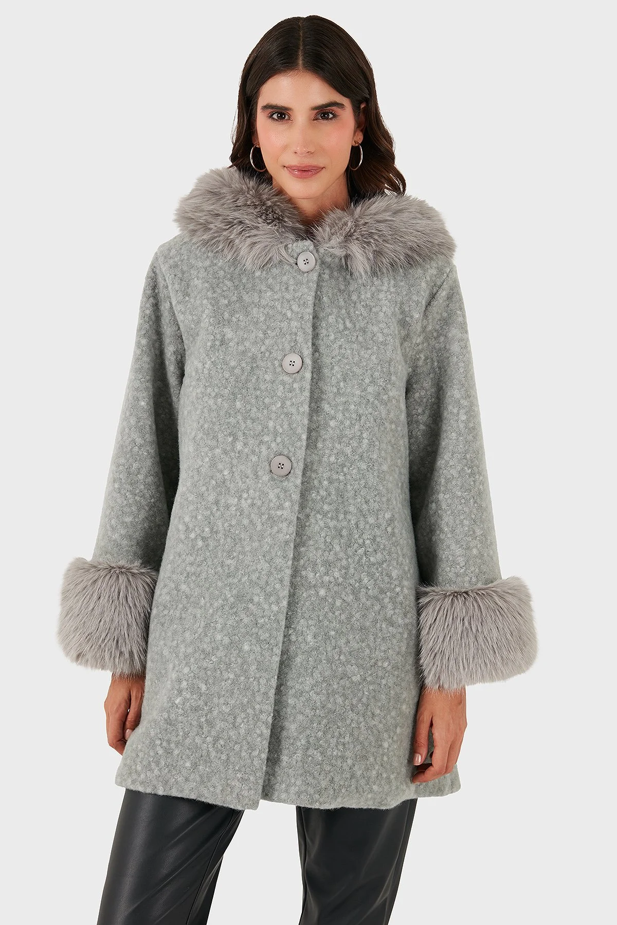 Via Dante Oversize Fit Kapüşonlu Yumuşak Tüy Detaylı Bayan Mont 690891 GRİ - 4