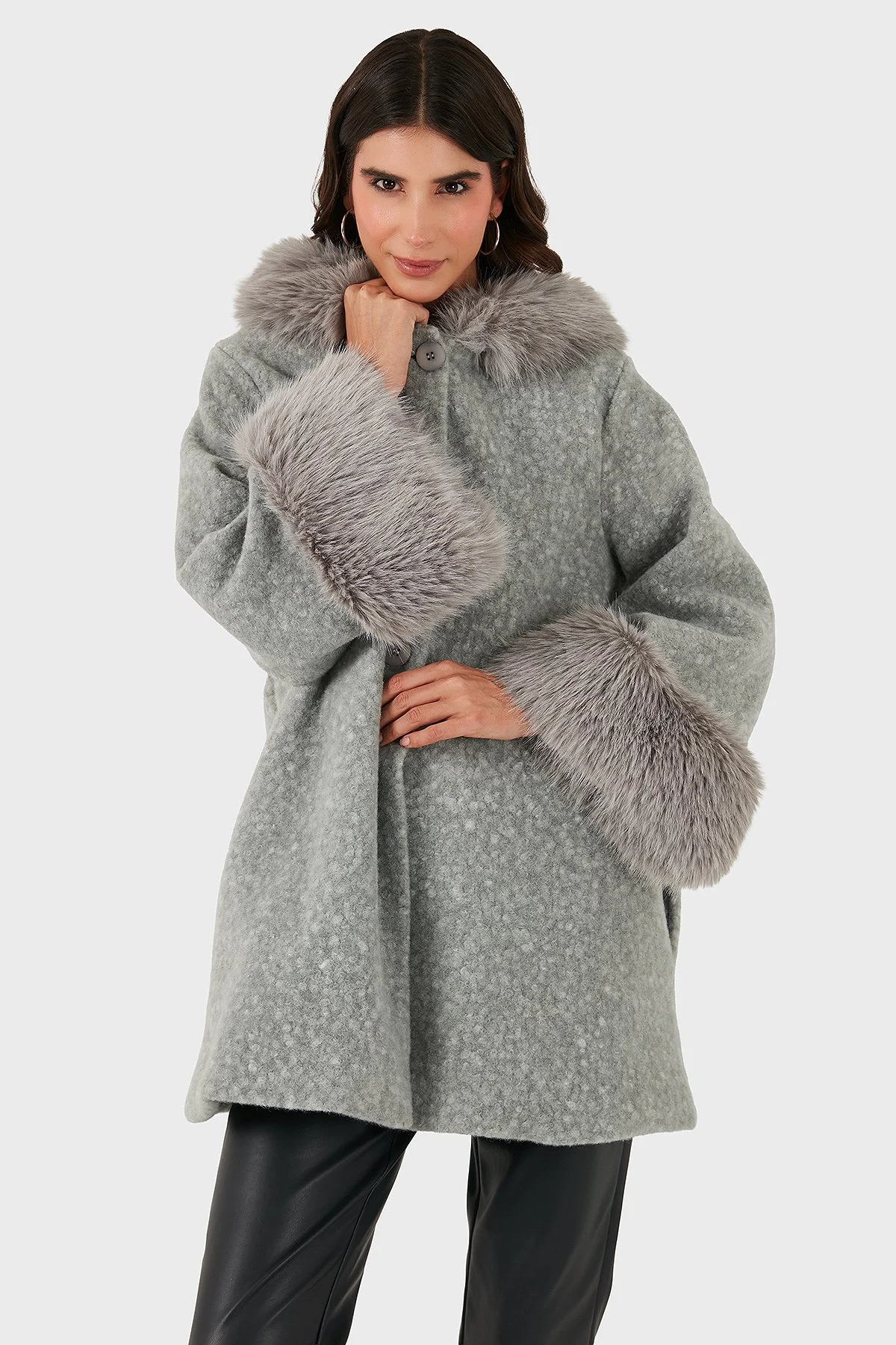 Via Dante Oversize Fit Kapüşonlu Yumuşak Tüy Detaylı Bayan Mont 690891 GRİ - 5