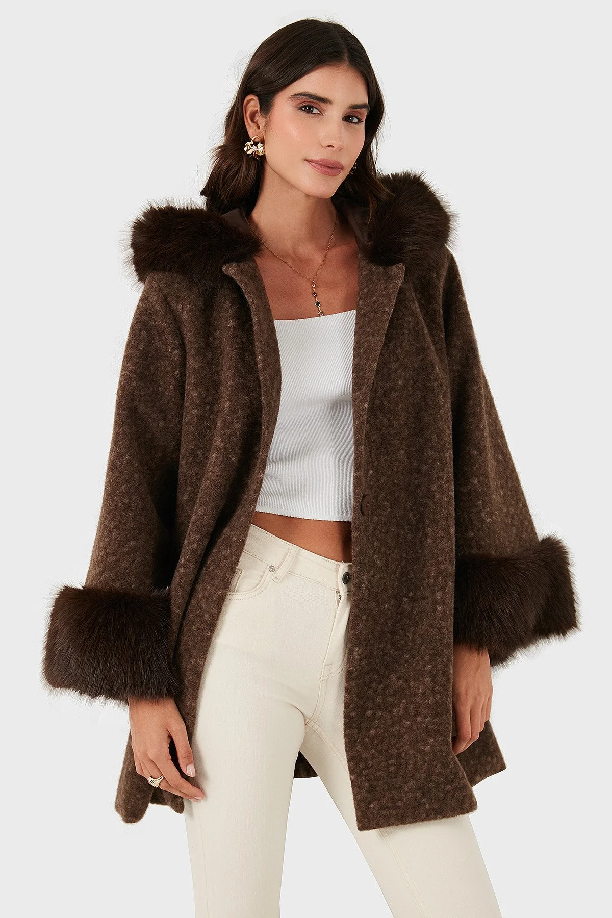 Via Dante Oversize Fit Kapüşonlu Yumuşak Tüy Detaylı Bayan Mont 690891 KAHVE - 2