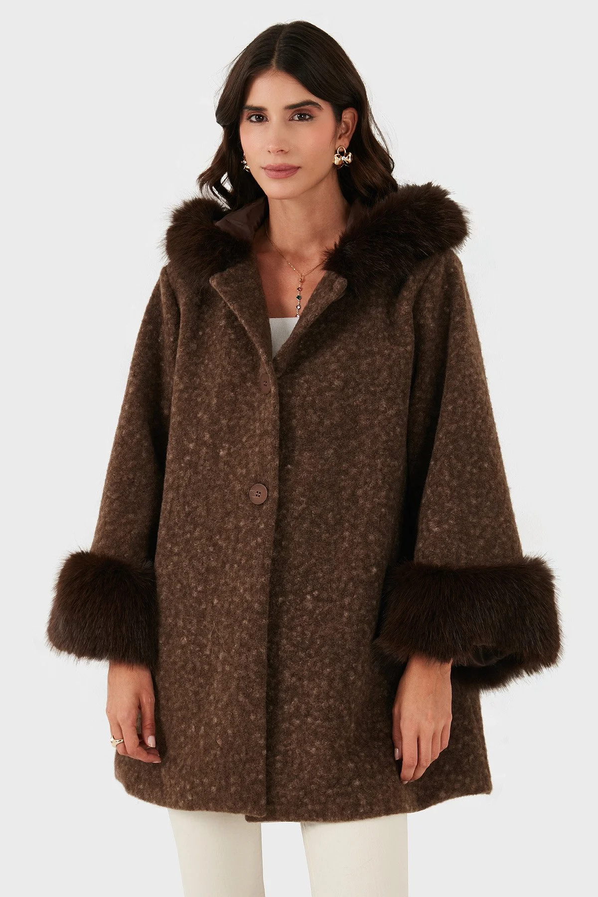 Via Dante Oversize Fit Kapüşonlu Yumuşak Tüy Detaylı Bayan Mont 690891 KAHVE - 4