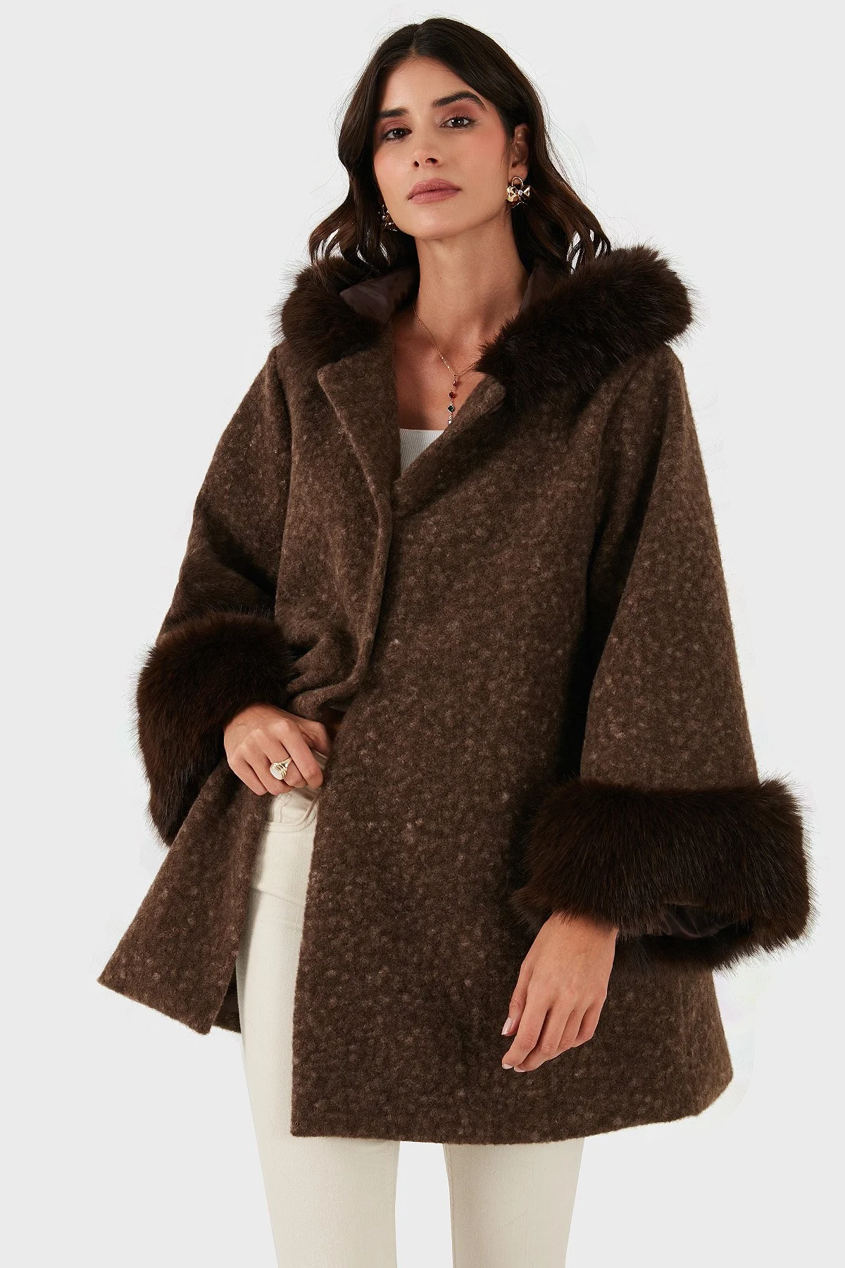 Via Dante Oversize Fit Kapüşonlu Yumuşak Tüy Detaylı Bayan Mont 690891 KAHVE - 5