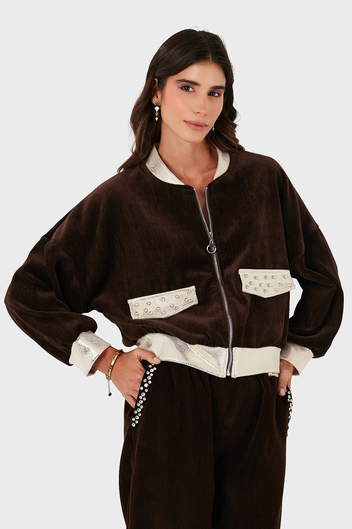 Via Dante Oversize Fit Kolej Yaka Fermuarlı Bayan Ceket 69143940 KAHVE - 1