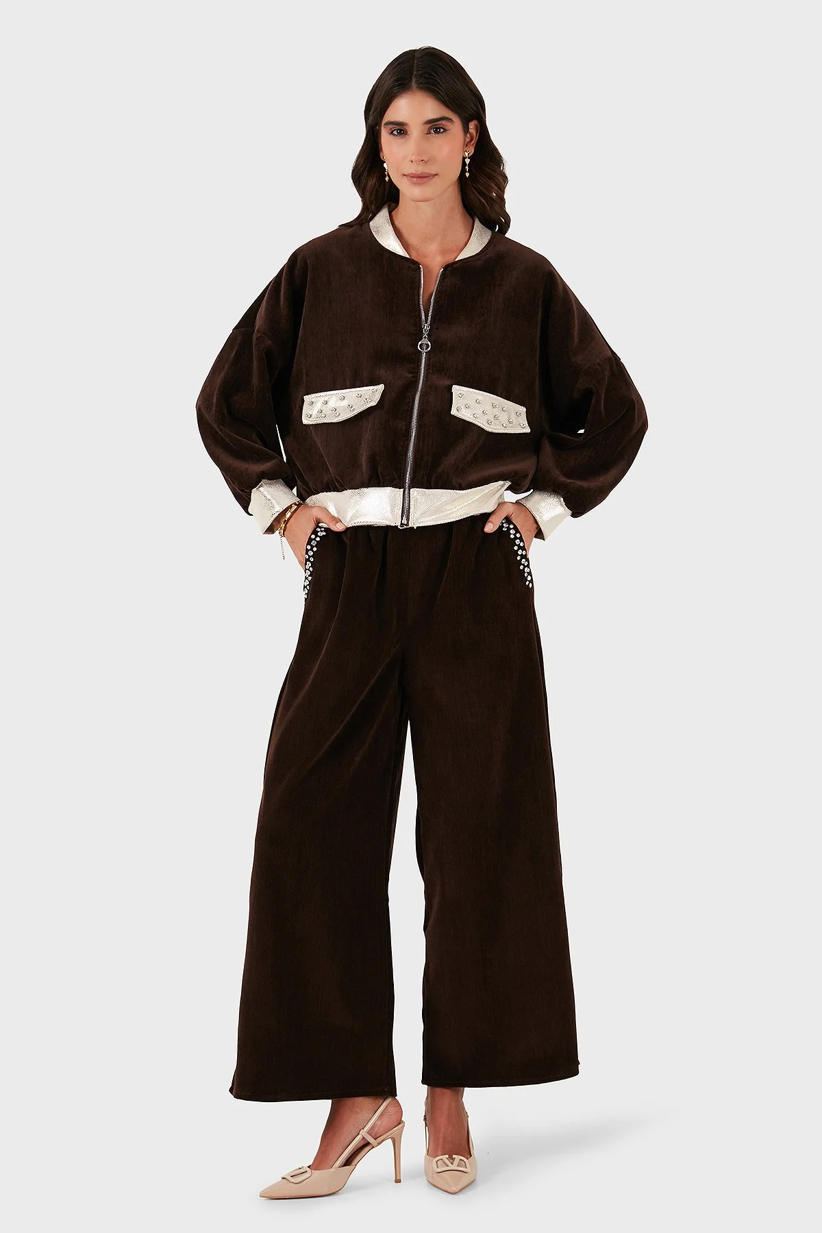 Via Dante Oversize Fit Kolej Yaka Fermuarlı Bayan Ceket 69143940 KAHVE - 2