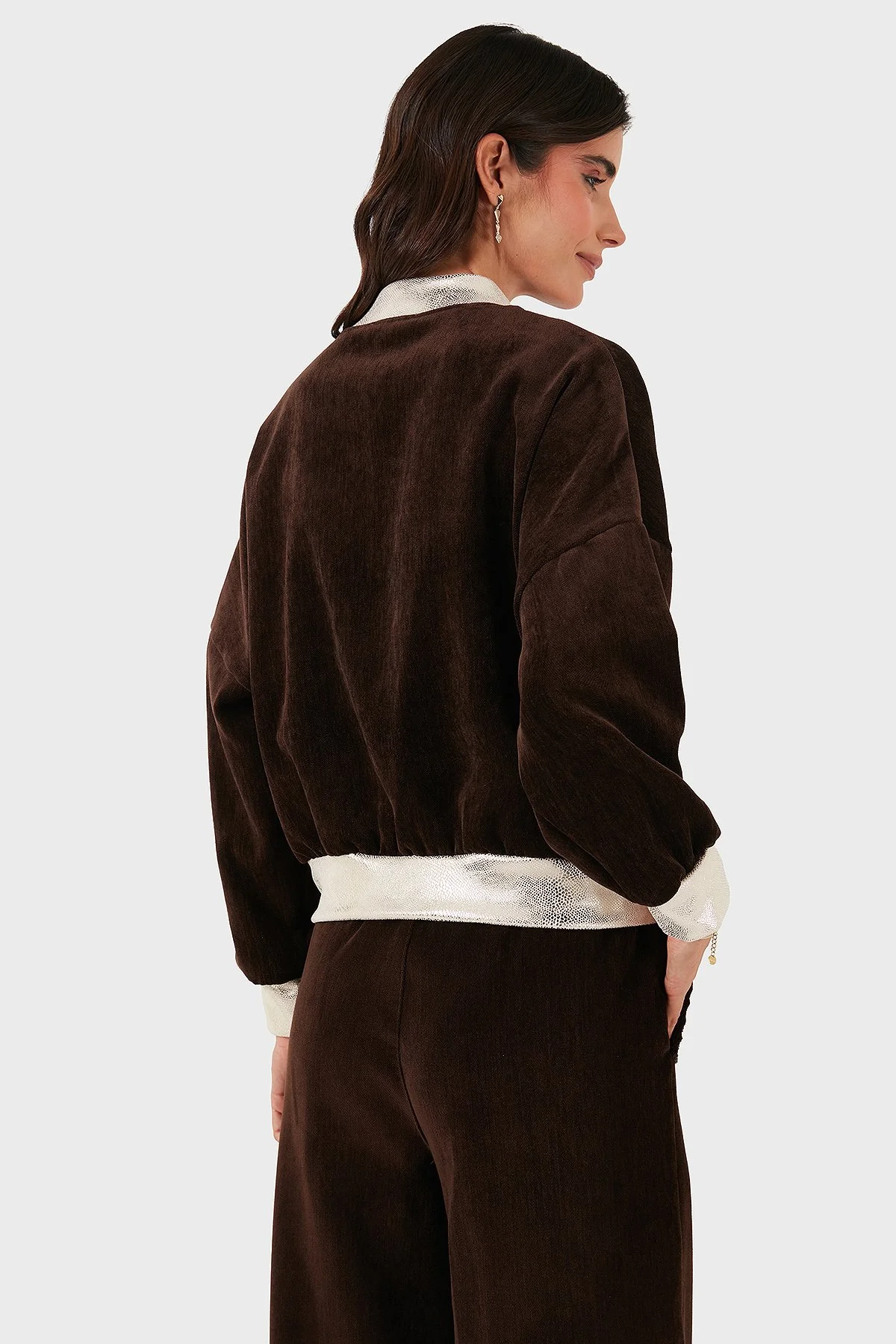 Via Dante Oversize Fit Kolej Yaka Fermuarlı Bayan Ceket 69143940 KAHVE - 3