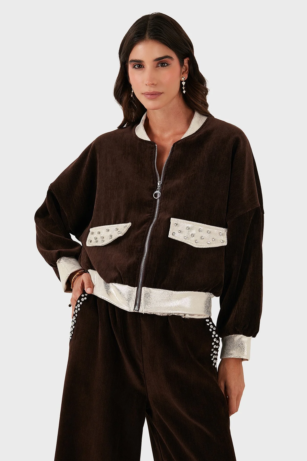 Via Dante Oversize Fit Kolej Yaka Fermuarlı Bayan Ceket 69143940 KAHVE - 4