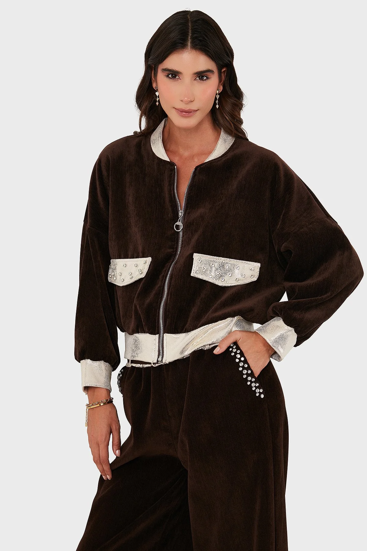 Via Dante Oversize Fit Kolej Yaka Fermuarlı Bayan Ceket 69143940 KAHVE - 5