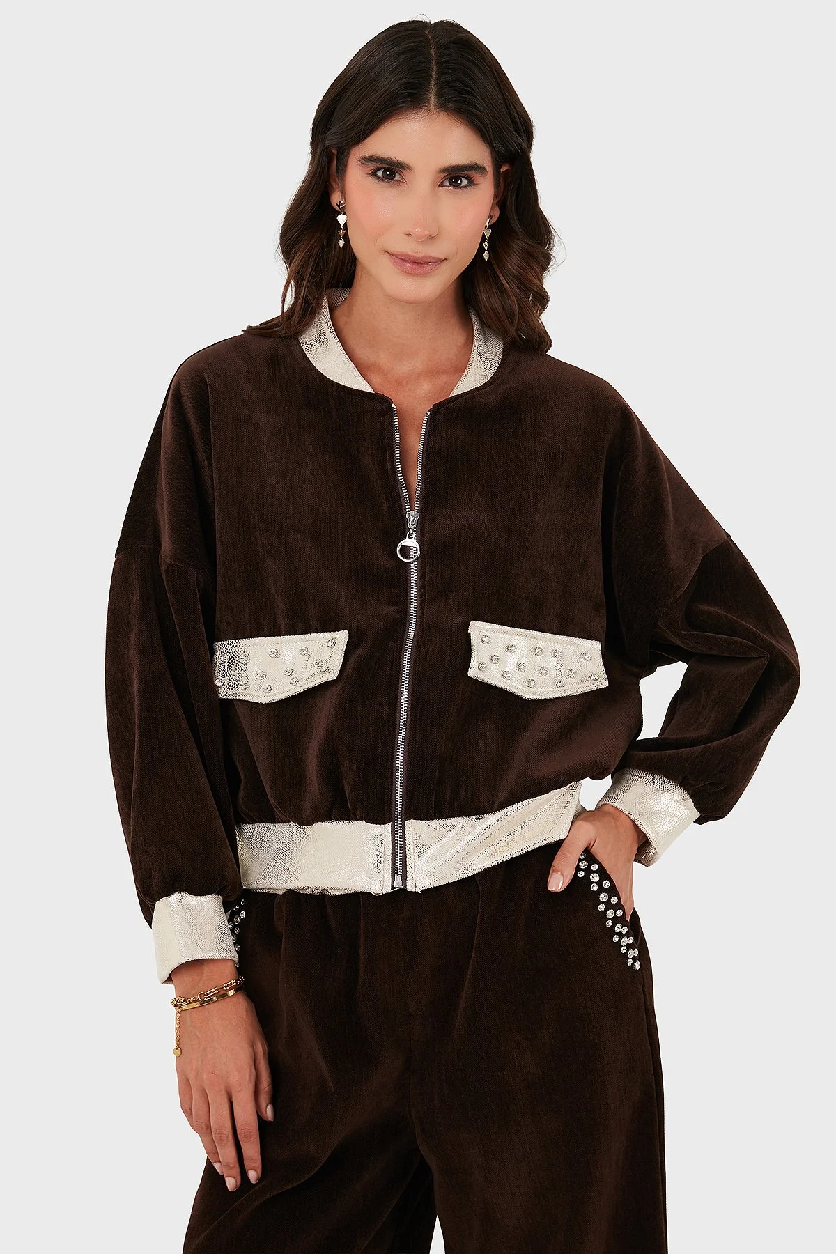 Via Dante Oversize Fit Kolej Yaka Fermuarlı Bayan Ceket 69143940 KAHVE - 6