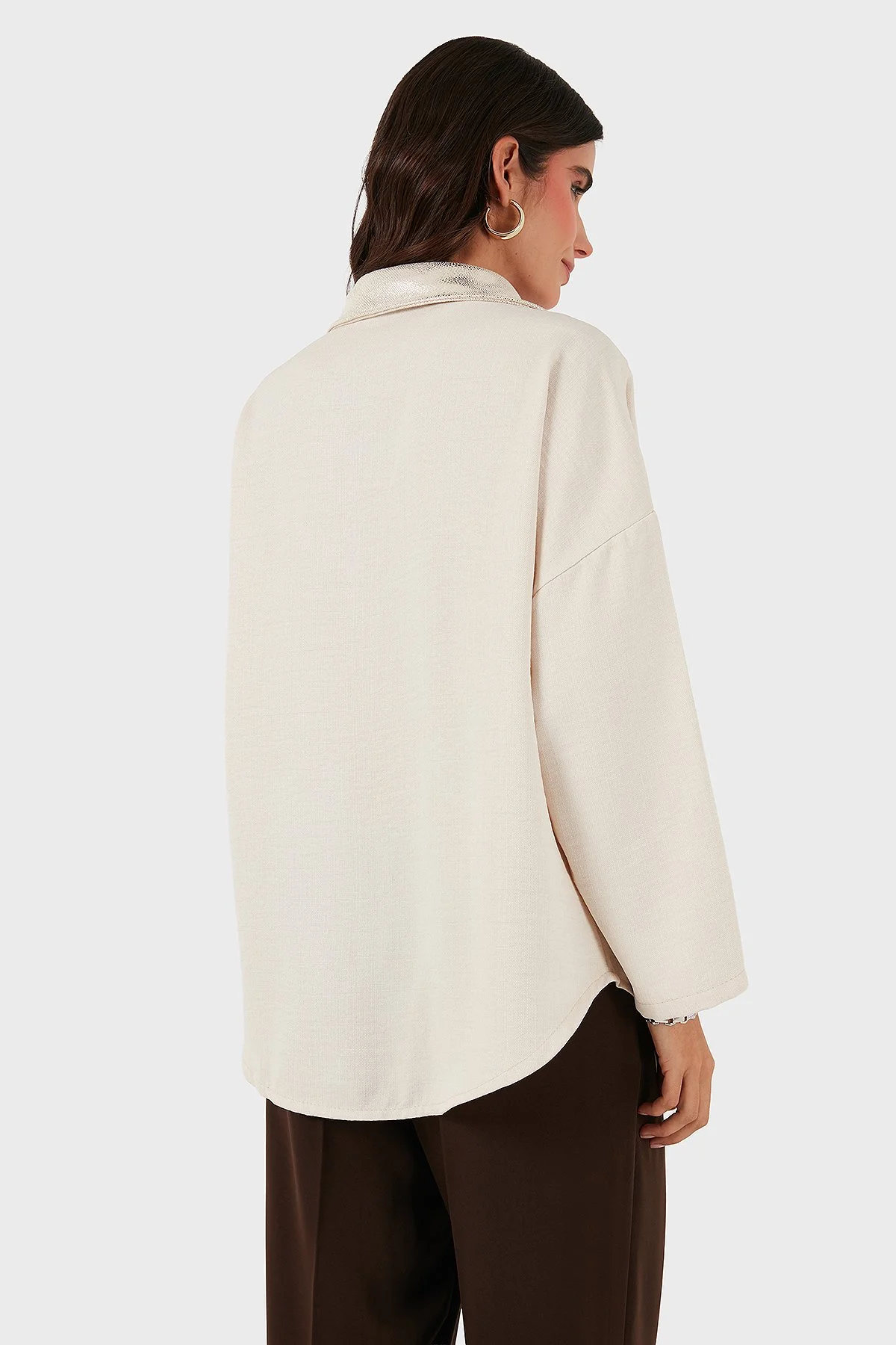 Via Dante Oversize Fit Pul Detaylı Uzun Kollu Kadın Gömlek 69143120 BEJ - 3