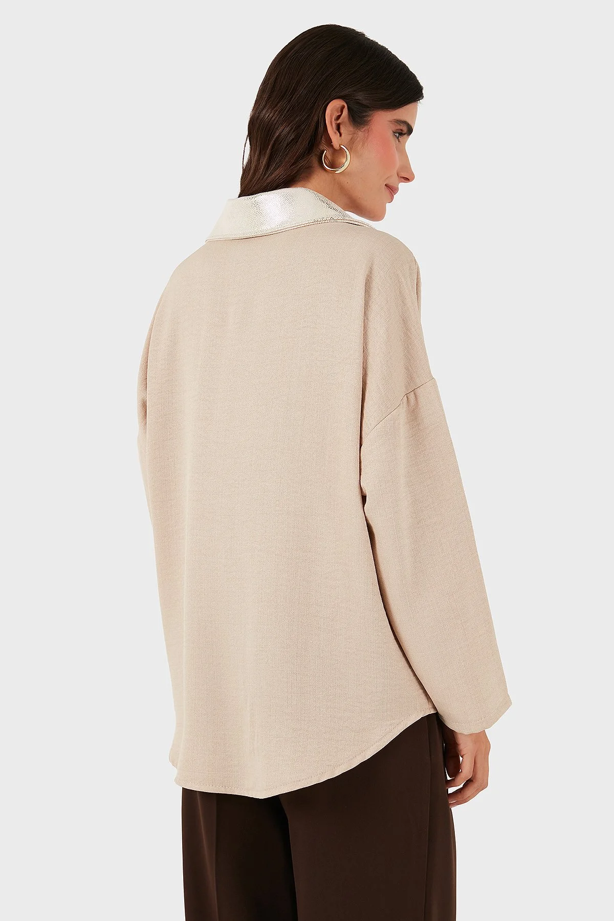 Via Dante Oversize Fit Pul Detaylı Uzun Kollu Kadın Gömlek 69143120 CAMEL - 3