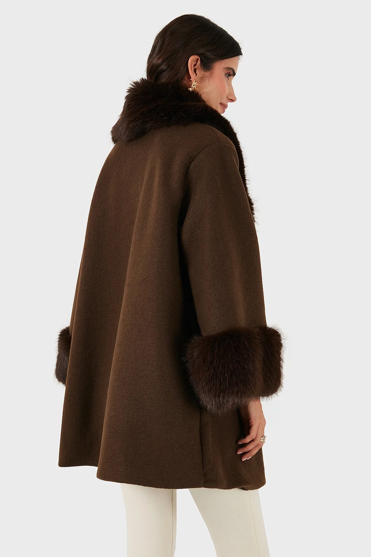 Via Dante Oversize Fit Şal Yaka Kürk Detaylı Astarlı Bayan Mont 690852 KAHVE - 3