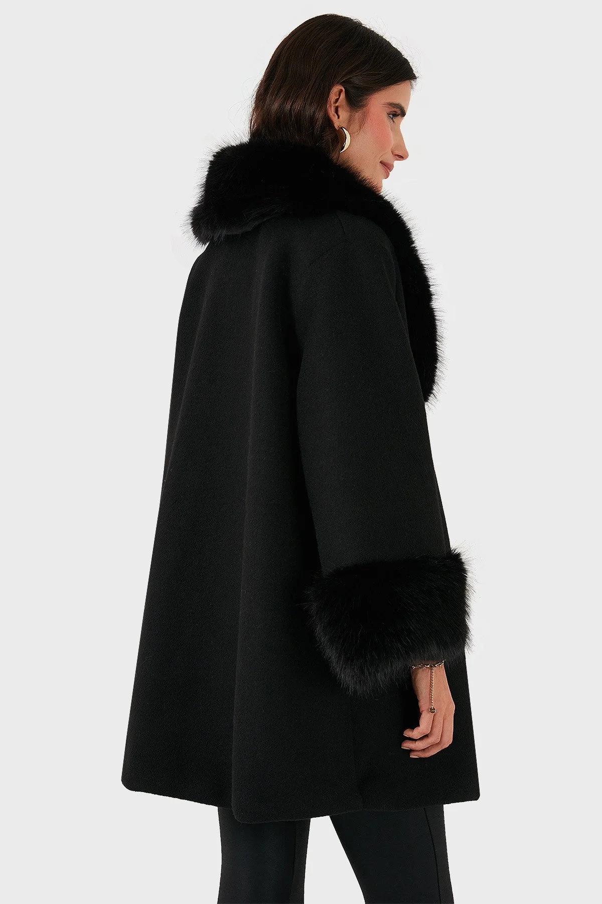 Via Dante Oversize Fit Şal Yaka Kürk Detaylı Astarlı Kadın Mont 690852 SİYAH - 3