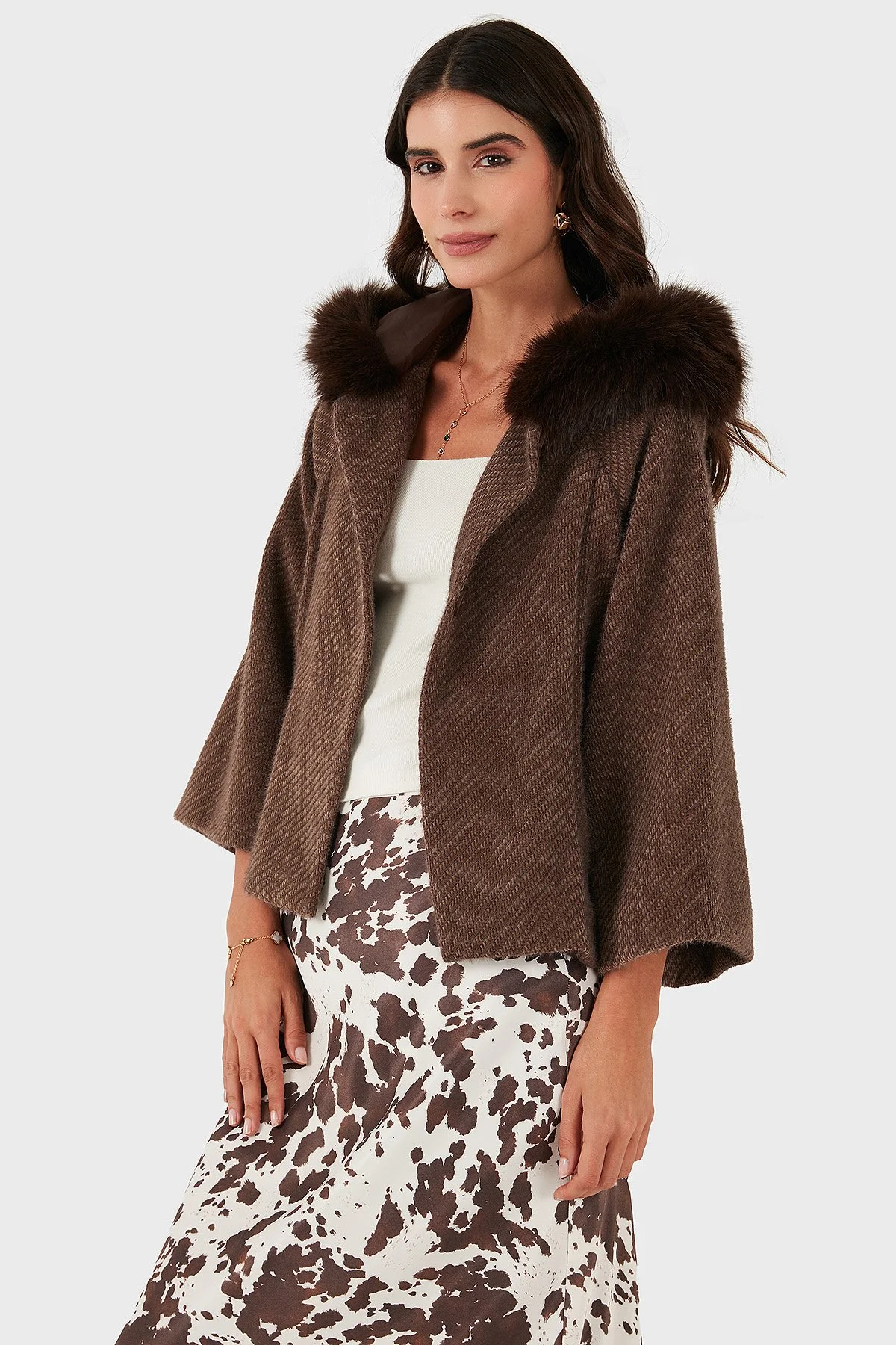 Via Dante Oversize Yumuşak Tüylü Kapüşon Truvakar Kollu Bayan Mont 690920 KAHVE - 4