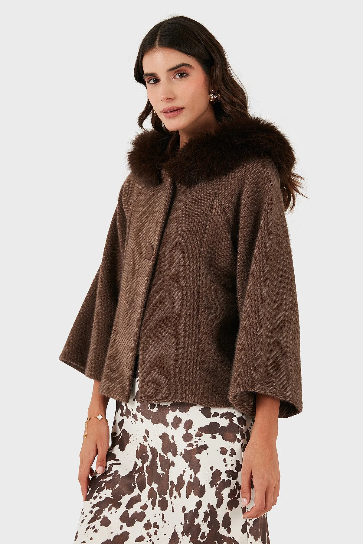 Via Dante Oversize Yumuşak Tüylü Kapüşon Truvakar Kollu Bayan Mont 690920 KAHVE - 5