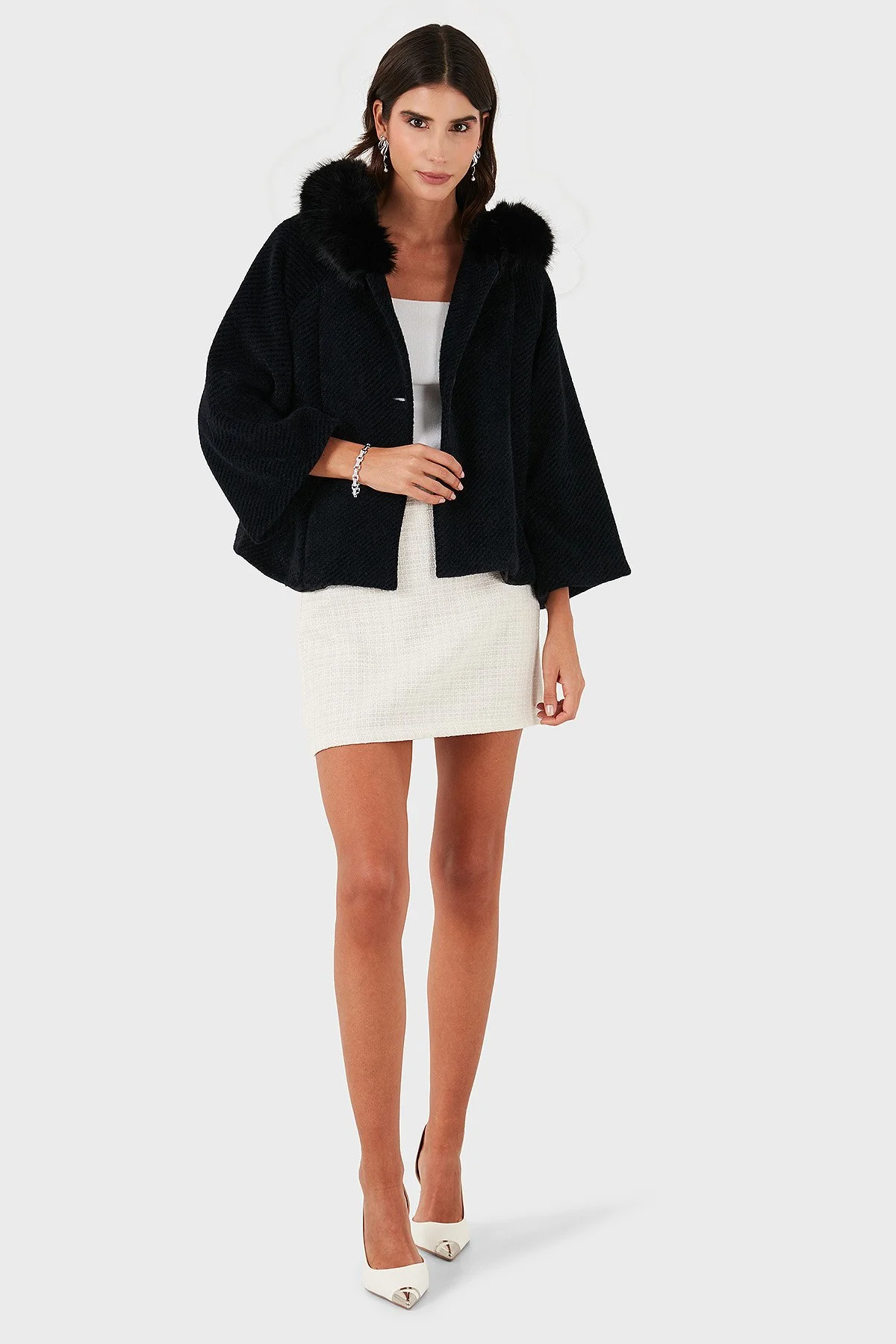 Via Dante Oversize Yumuşak Tüylü Kapüşon Truvakar Kollu Bayan Mont 690920 SİYAH - 2