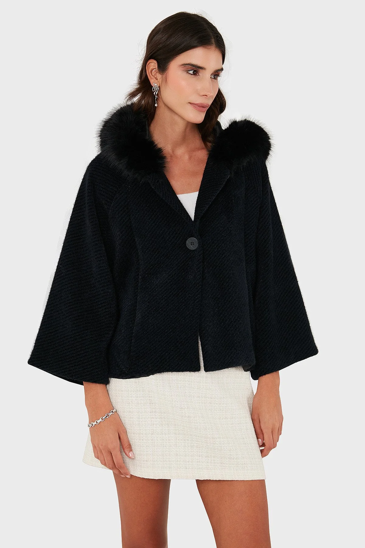 Via Dante Oversize Yumuşak Tüylü Kapüşon Truvakar Kollu Bayan Mont 690920 SİYAH - 6