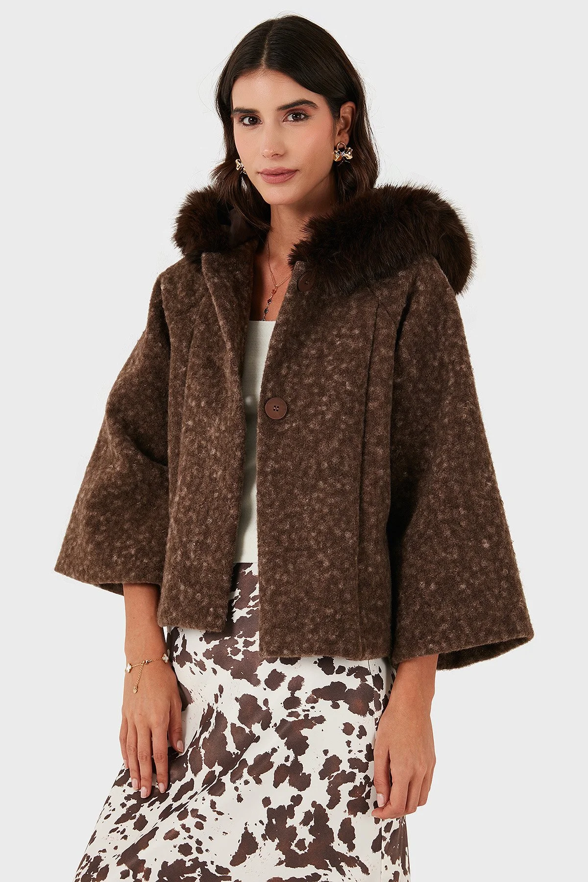 Via Dante Oversize Yumuşak Tüylü Kapüşonlu Truvakar Kol Astarlı Bayan Mont 690919 KAHVE - 4