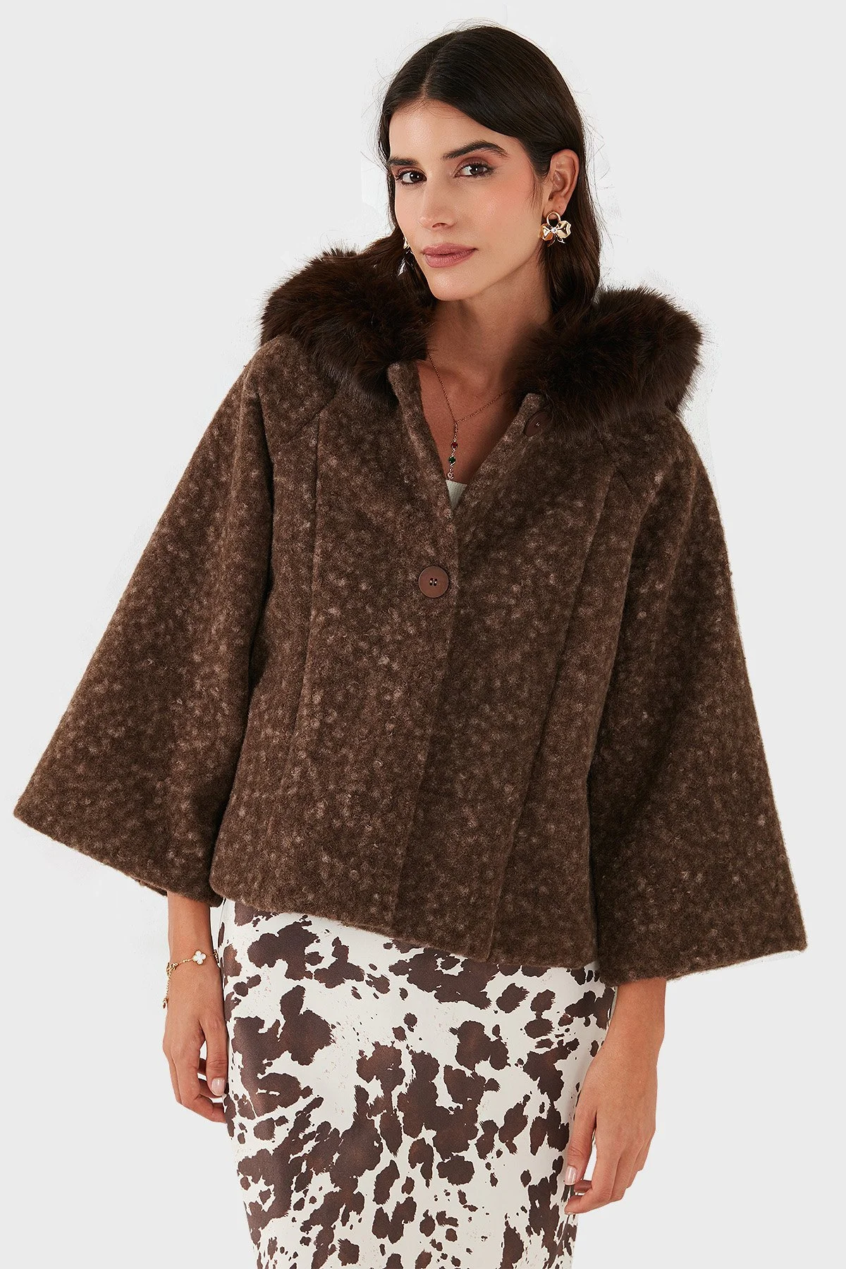 Via Dante Oversize Yumuşak Tüylü Kapüşonlu Truvakar Kol Astarlı Bayan Mont 690919 KAHVE - 6