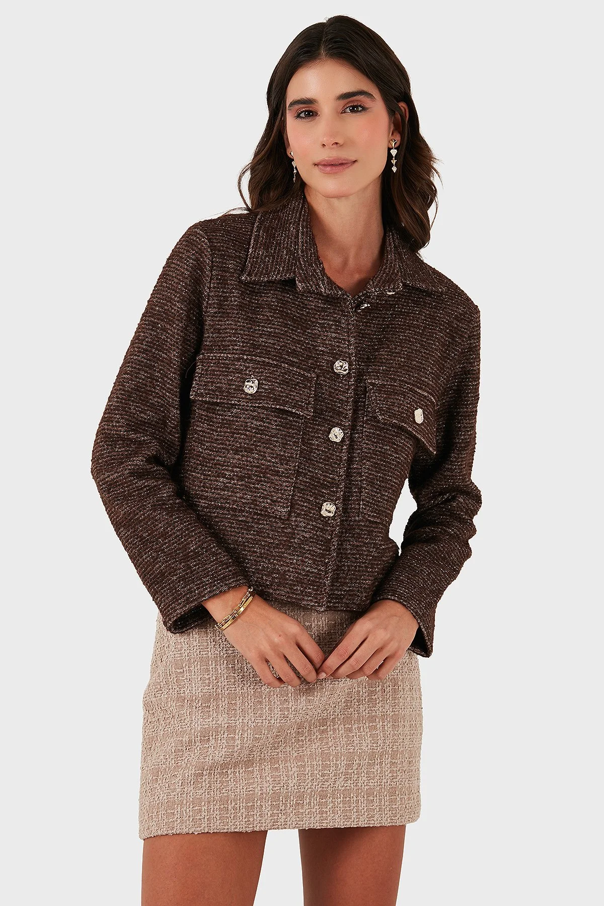 Via Dante Pamuklu Regular Fit Gömlek Yaka Bayan Ceket 268755199W KAHVE - 6