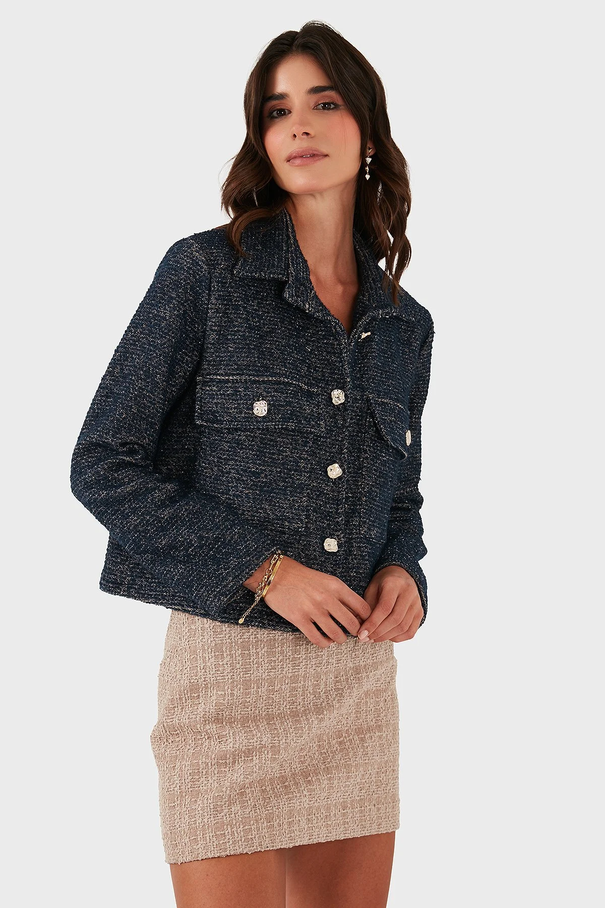 Via Dante Pamuklu Regular Fit Gömlek Yaka Bayan Ceket 268755199W LACİVERT - 4