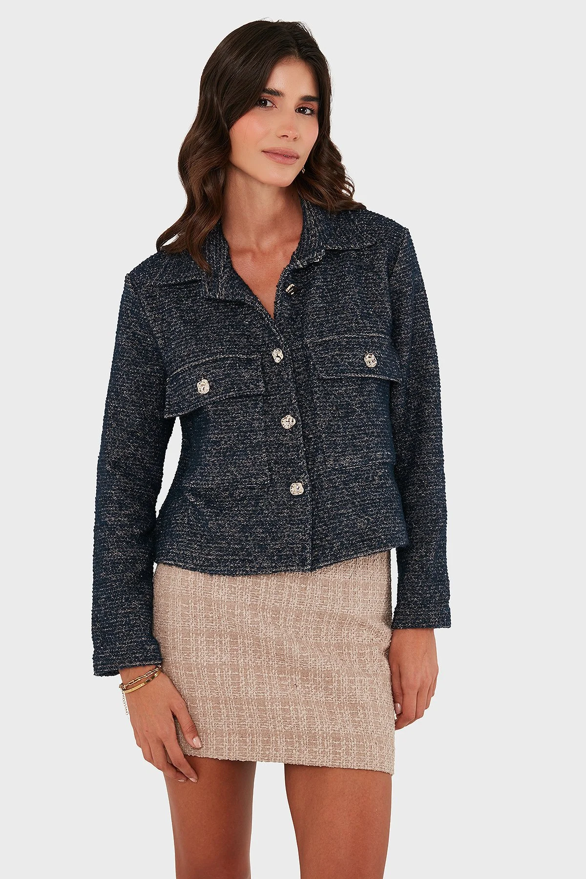 Via Dante Pamuklu Regular Fit Gömlek Yaka Bayan Ceket 268755199W LACİVERT - 5