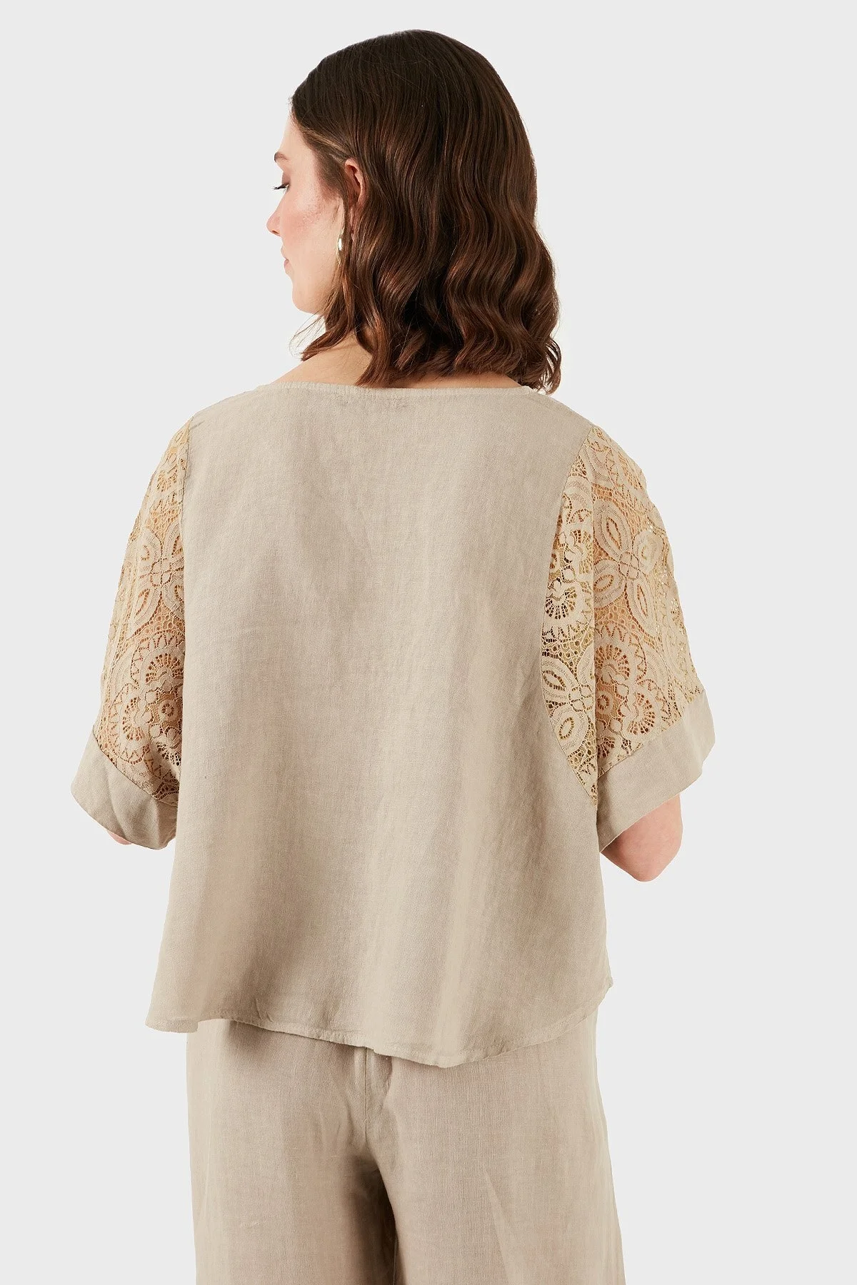 Via Dante Regular Fit Dantel Detaylı Keten Bayan Bluz 7222687 TAŞ - 10