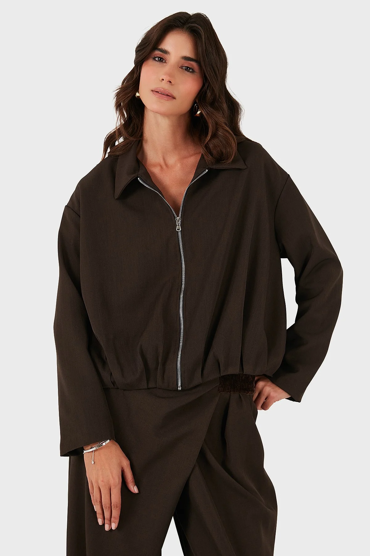 Via Dante Regular Fit Gömlek Yaka Fermuarlı Bayan Ceket 268755688 KAHVE - 1