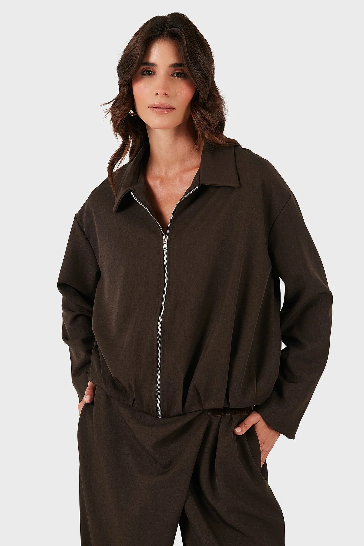 Via Dante Regular Fit Gömlek Yaka Fermuarlı Bayan Ceket 268755688 KAHVE - 6