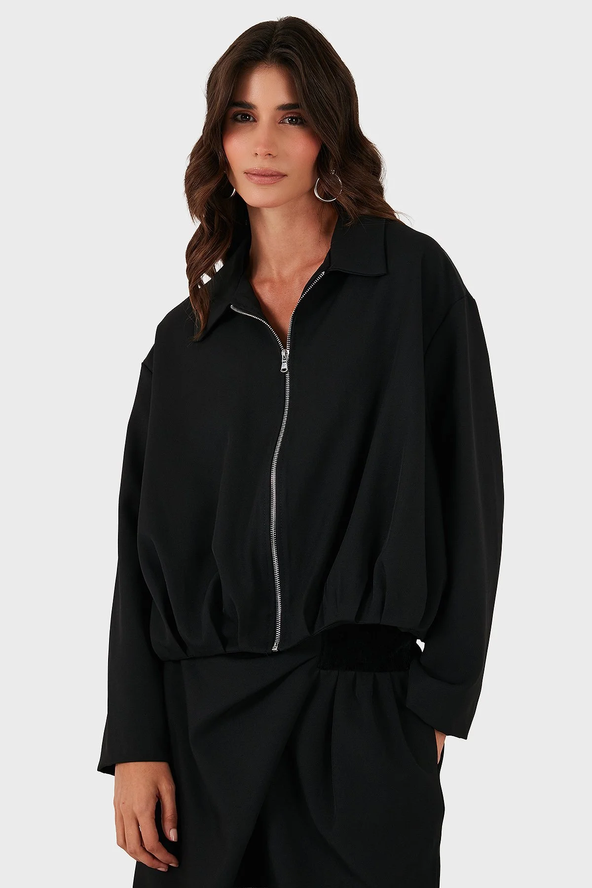 Via Dante Regular Fit Gömlek Yaka Fermuarlı Bayan Ceket 268755688 SİYAH - 4