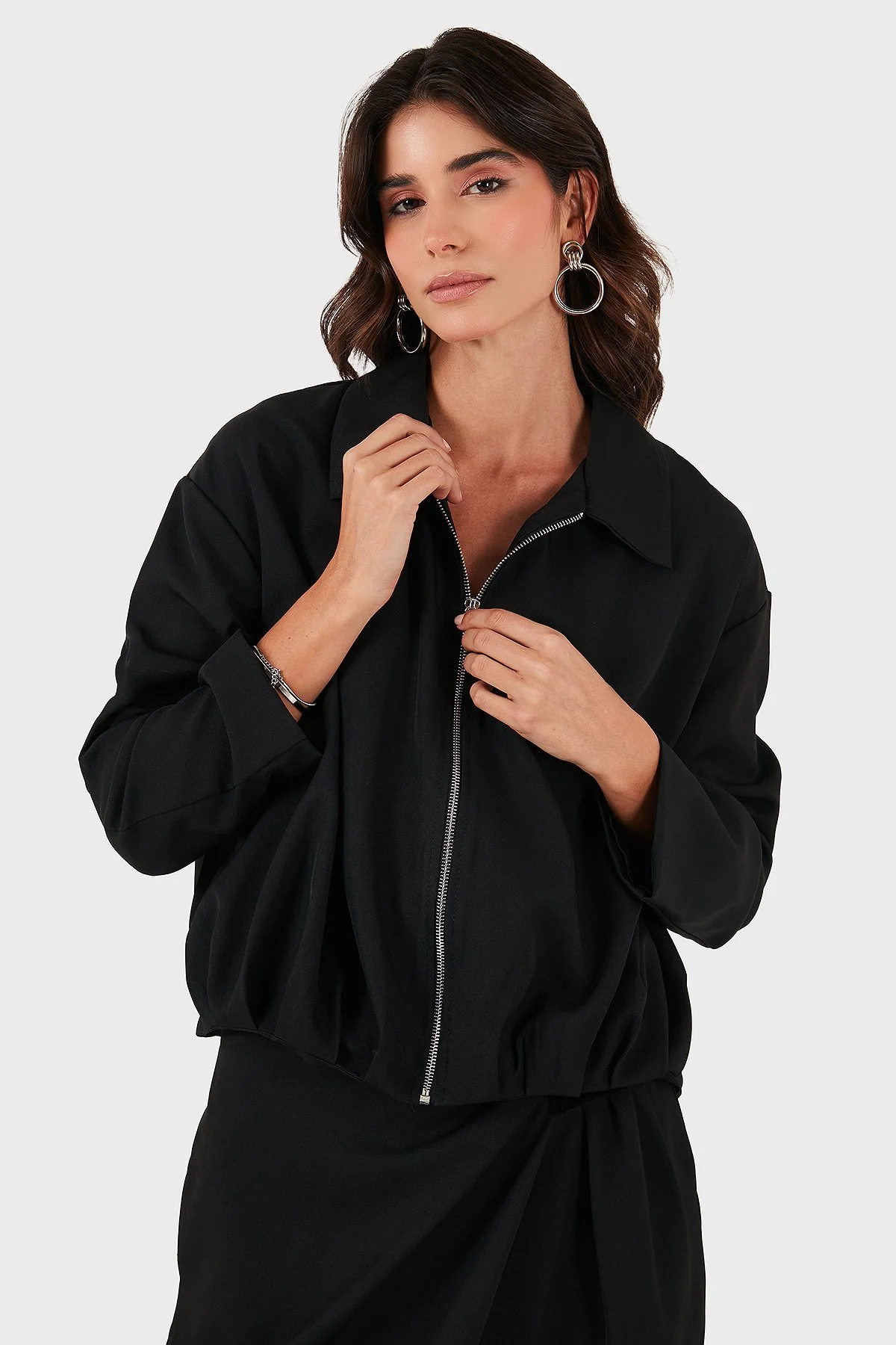 Via Dante Regular Fit Gömlek Yaka Fermuarlı Bayan Ceket 268755688 SİYAH - 5