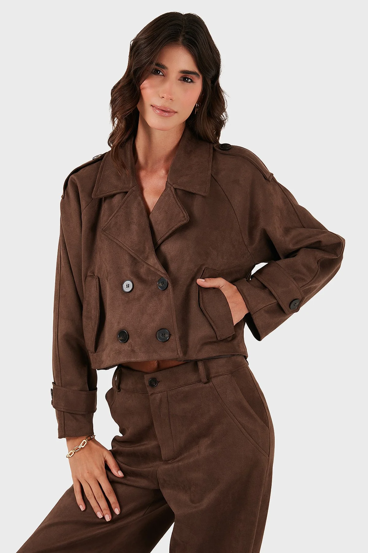 Via Dante Regular Fit Kruvaze Yaka Kısa Süet Bayan Ceket 68620513SUEDE KAHVE - 1