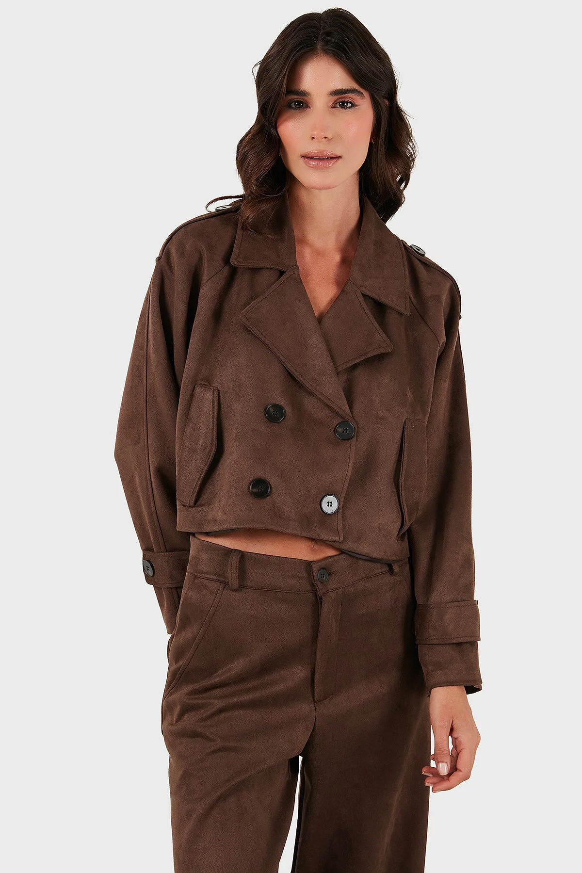 Via Dante Regular Fit Kruvaze Yaka Kısa Süet Bayan Ceket 68620513SUEDE KAHVE - 4