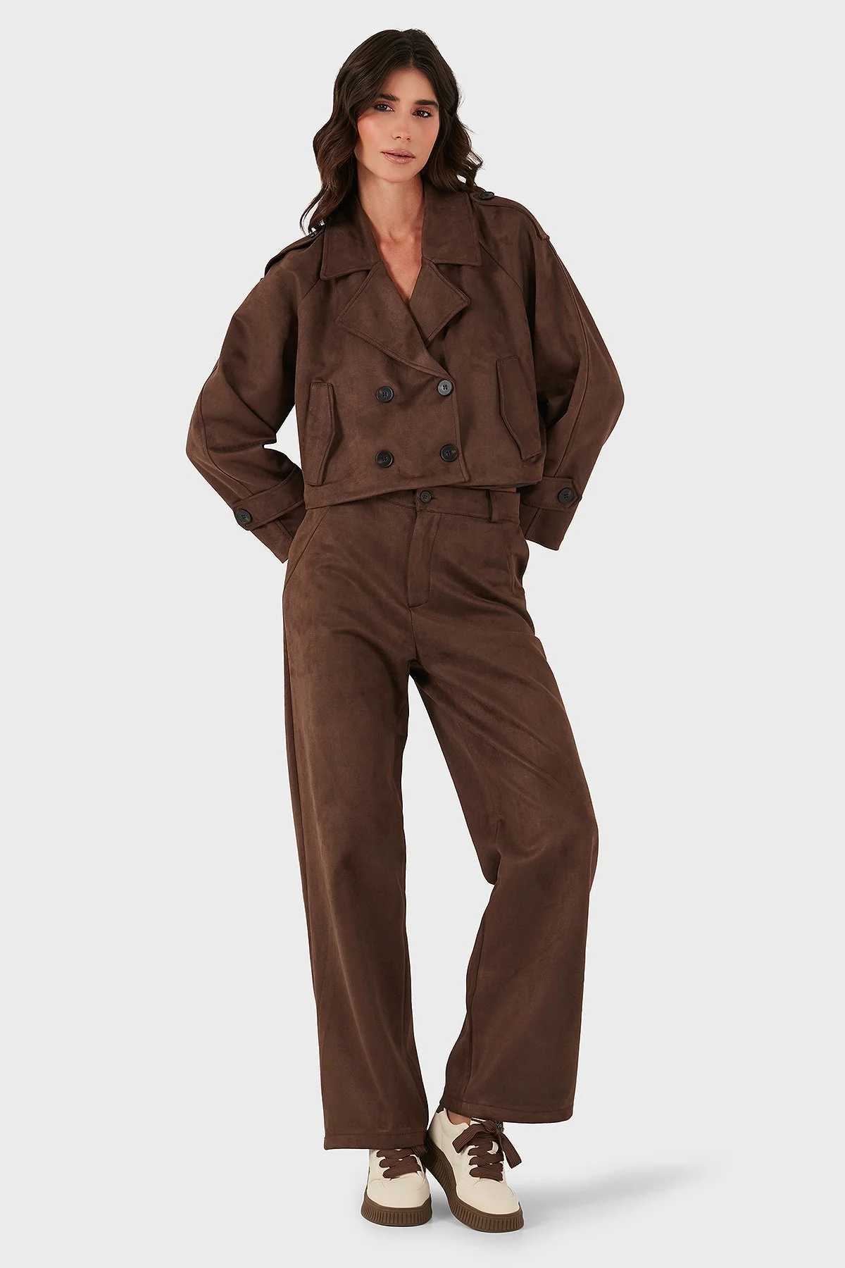 Via Dante Regular Fit Kruvaze Yaka Kısa Süet Kadın Ceket 68620513SUEDE KAHVE - 2